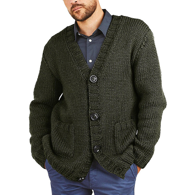 Chunky Knit Cardigan Herren | Grobstrickjacke mit klassischem V-Ausschnitt & praktischen Taschen