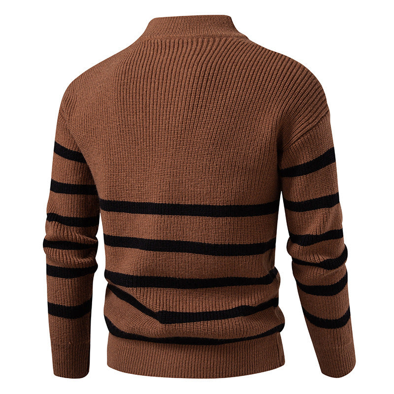 Herren Strickpullover mit Halbreißverschluss & Gestreiftem Design | Modern & Stilvoll