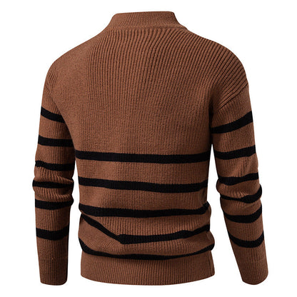 Herren Strickpullover mit Halbreißverschluss & Gestreiftem Design | Modern & Stilvoll