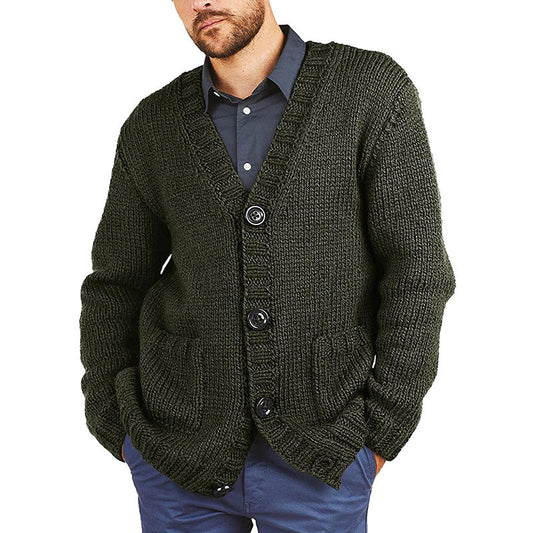Chunky Knit Cardigan Herren | Grobstrickjacke mit klassischem V-Ausschnitt & praktischen Taschen