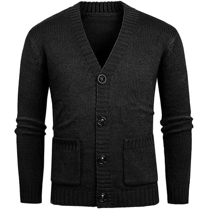 Chunky Knit Cardigan Herren | Grobstrickjacke mit klassischem V-Ausschnitt & praktischen Taschen