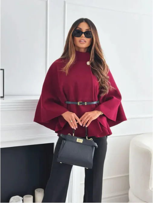 Emma | Damen Turtleneck Bluse im eleganten Cape-Stil mit Taillengürtel