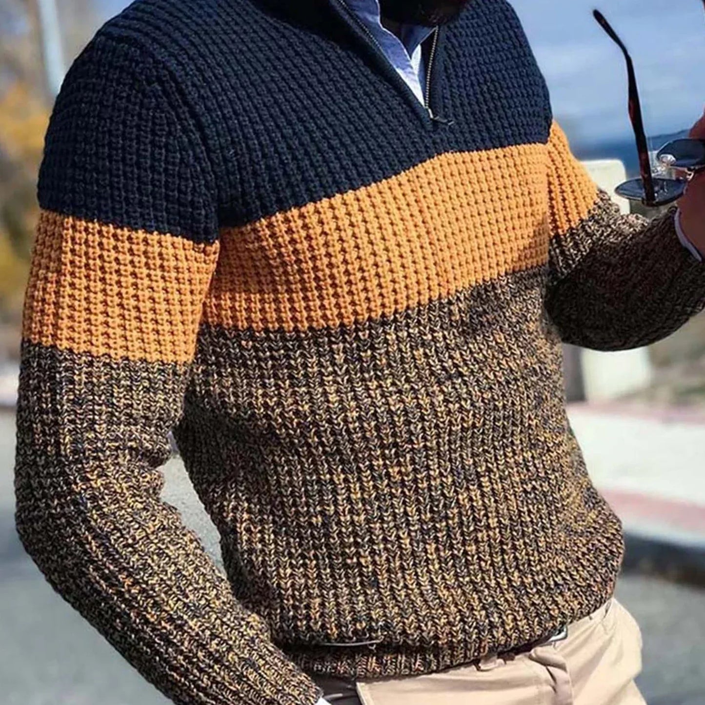 Wonka | Herren Strickpullover mit gestreiftem Colorblock-Design