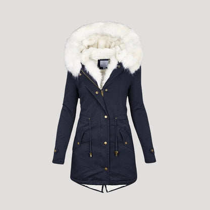 Karolin | Damen Winter Parka mit Kunstfellkapuze & Taillengürtel | Warmer, eleganter Mantel für kalte Tage