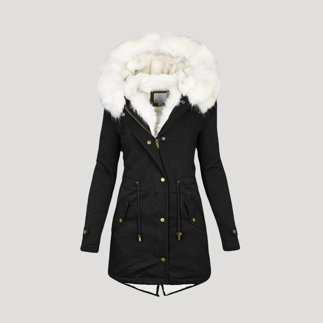 Karolin | Damen Winter Parka mit Kunstfellkapuze & Taillengürtel | Warmer, eleganter Mantel für kalte Tage
