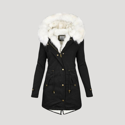 Karolin | Damen Winter Parka mit Kunstfellkapuze & Taillengürtel | Warmer, eleganter Mantel für kalte Tage
