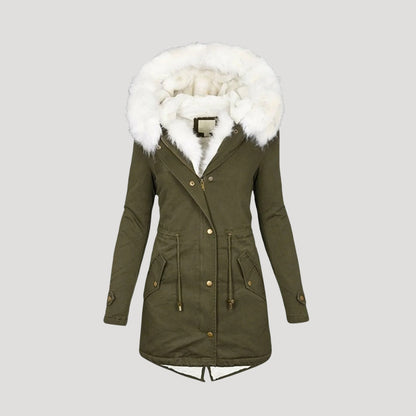 Karolin | Damen Winter Parka mit Kunstfellkapuze & Taillengürtel | Warmer, eleganter Mantel für kalte Tage