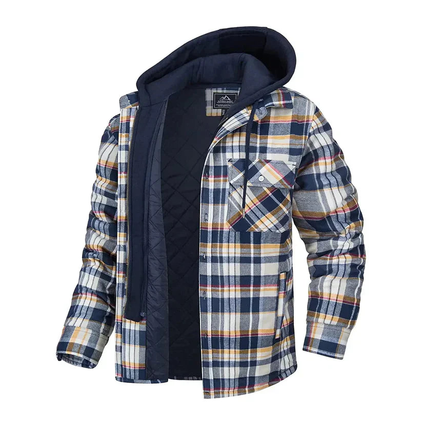 Florian | Herren Flanellhemdjacke mit abnehmbarer Kapuze und gestepptem Innenfutter