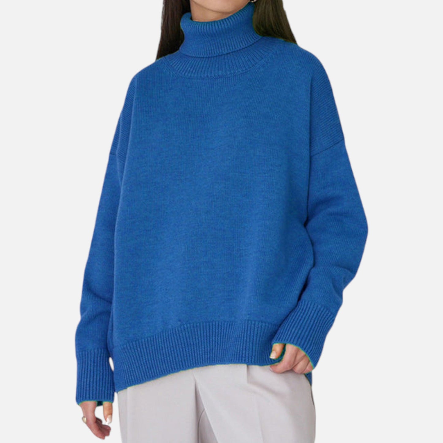 Elfrieda | Damen Oversized Rollkragenpullover – Weicher, Langer Strickpullover im Modernen Loose-Fit Look für Herbst & Winter