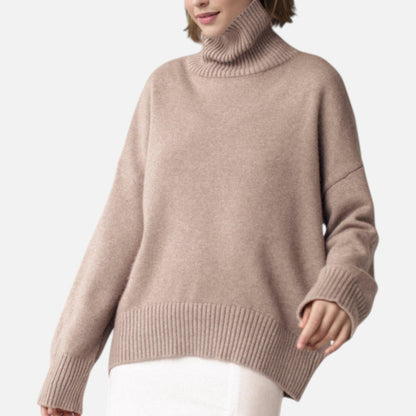 Elfrieda | Damen Oversized Rollkragenpullover – Weicher, Langer Strickpullover im Modernen Loose-Fit Look für Herbst & Winter