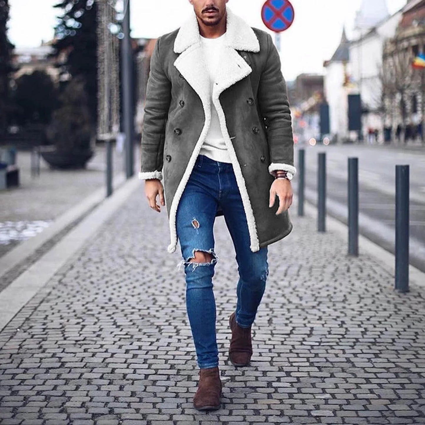 Ragnar | Herren Fleece Futter Doppelreihiger Wintermantel mit Reverskragen