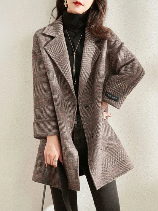 Arya | Damen Tweed-Mantel mit Reverskragen, einreihigem Knopfverschluss und elegantem Business-Look