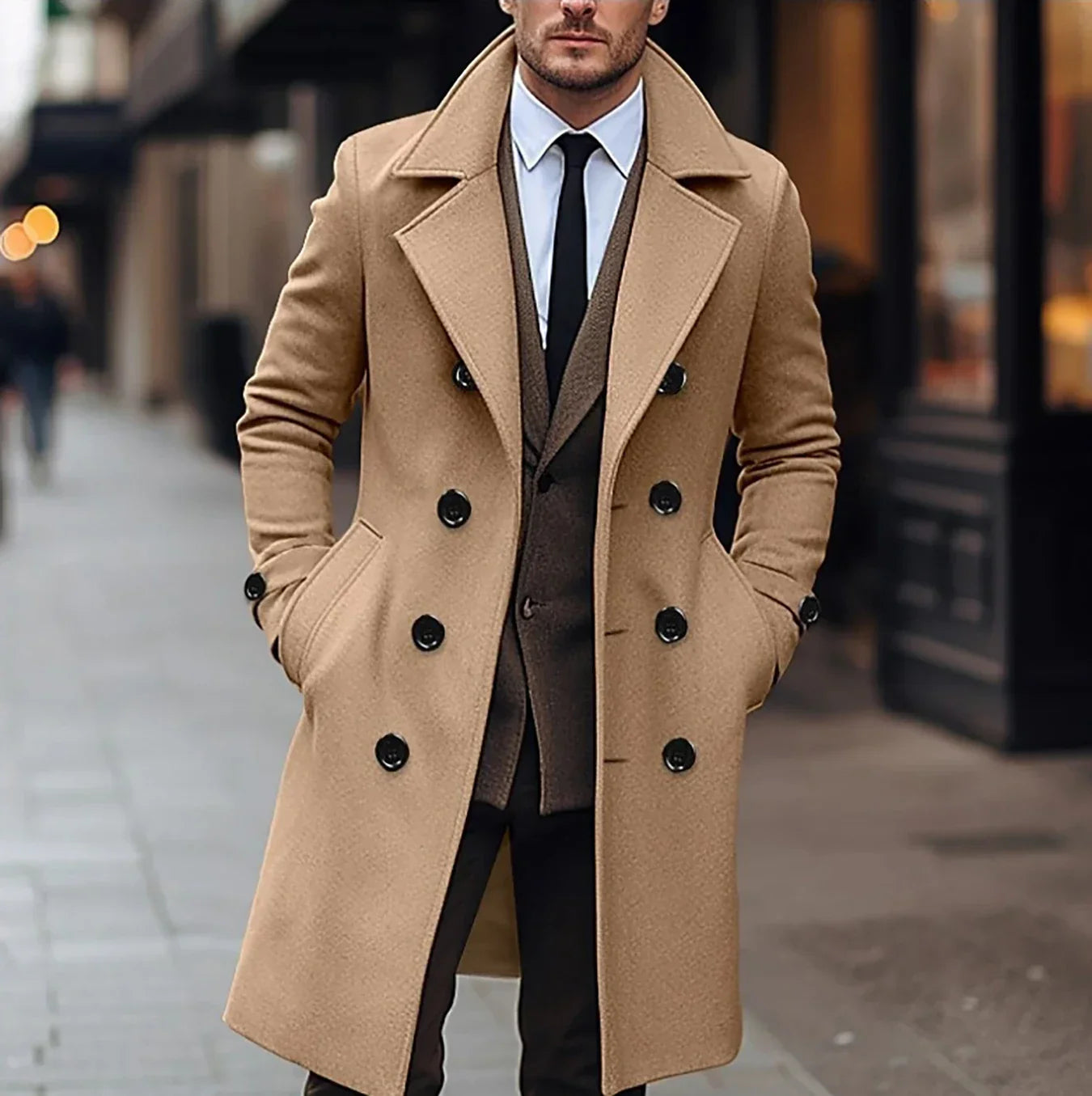 Egon | Herren Klassischer Doppelreihiger Trenchcoat mit Reverskragen und Seitentaschen