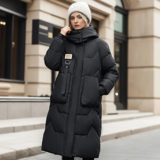 Paloma | Trendige lange Winterjacke mit Kapuze für Damen