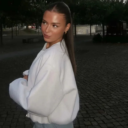 Leonie | Damen kurze Bomberjacke mit langen Ärmeln & durchgehendem Reißverschluss