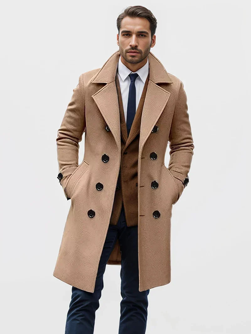 Egon | Herren Klassischer Doppelreihiger Trenchcoat mit Reverskragen und Seitentaschen