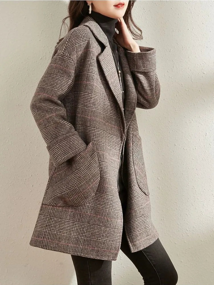 Arya | Damen Tweed-Mantel mit Reverskragen, einreihigem Knopfverschluss und elegantem Business-Look