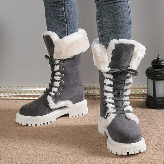 Bestina | Dicke Plüsch-Schneestiefel mit warmem Fell – Schnürstiefel für kalte Tage