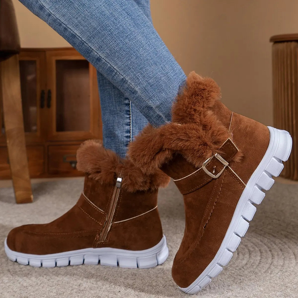 Lorineva | Winter-Boots mit Fleece-Futter, Schnalle und Reißverschluss