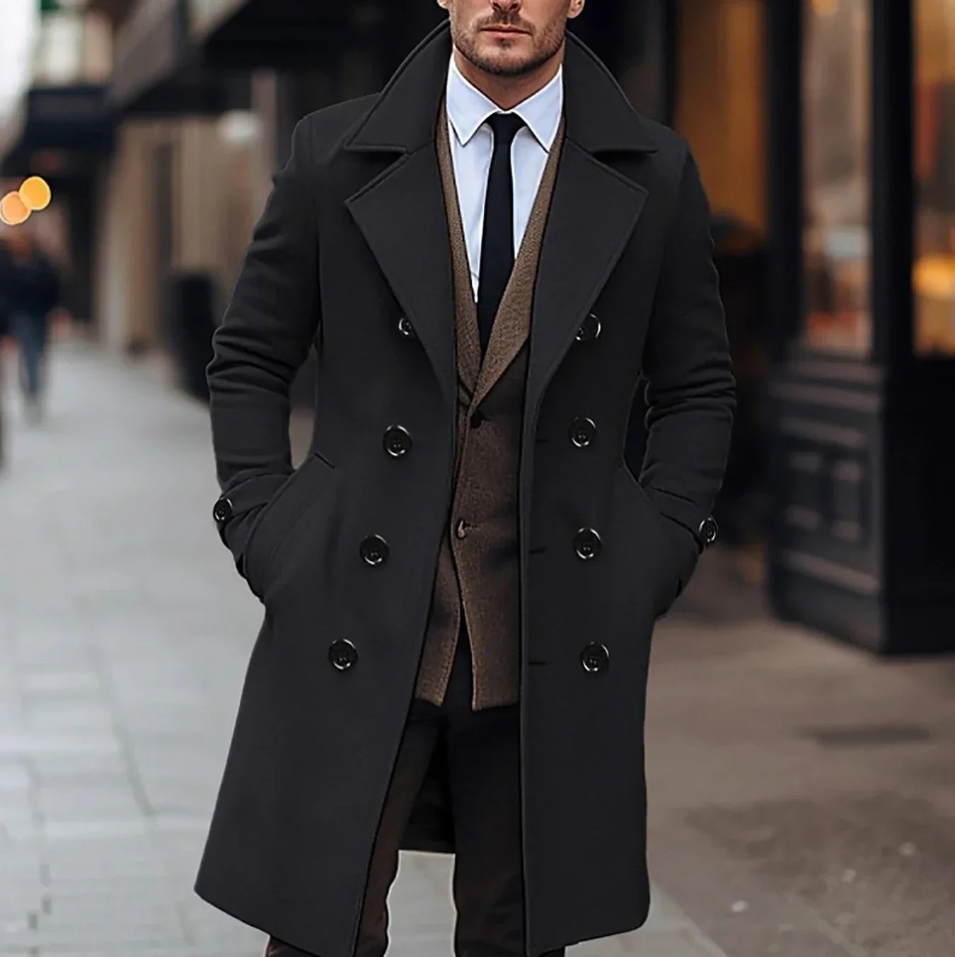 Egon | Herren Klassischer Doppelreihiger Trenchcoat mit Reverskragen und Seitentaschen