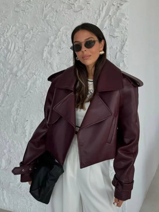 Kristina | Cropped Jacke Burgund - Edle Kurzjacke mit Reverskragen