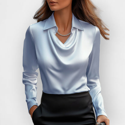Satinbluse Damen | elegante Bluse mit fließendem Wasserfallkragen