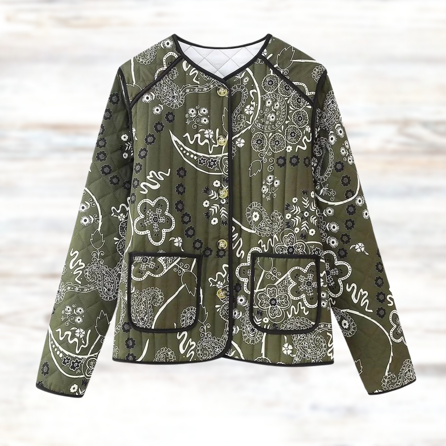 Finlira | Damen Vintage-Blumenmuster-Jacke mit Taschen