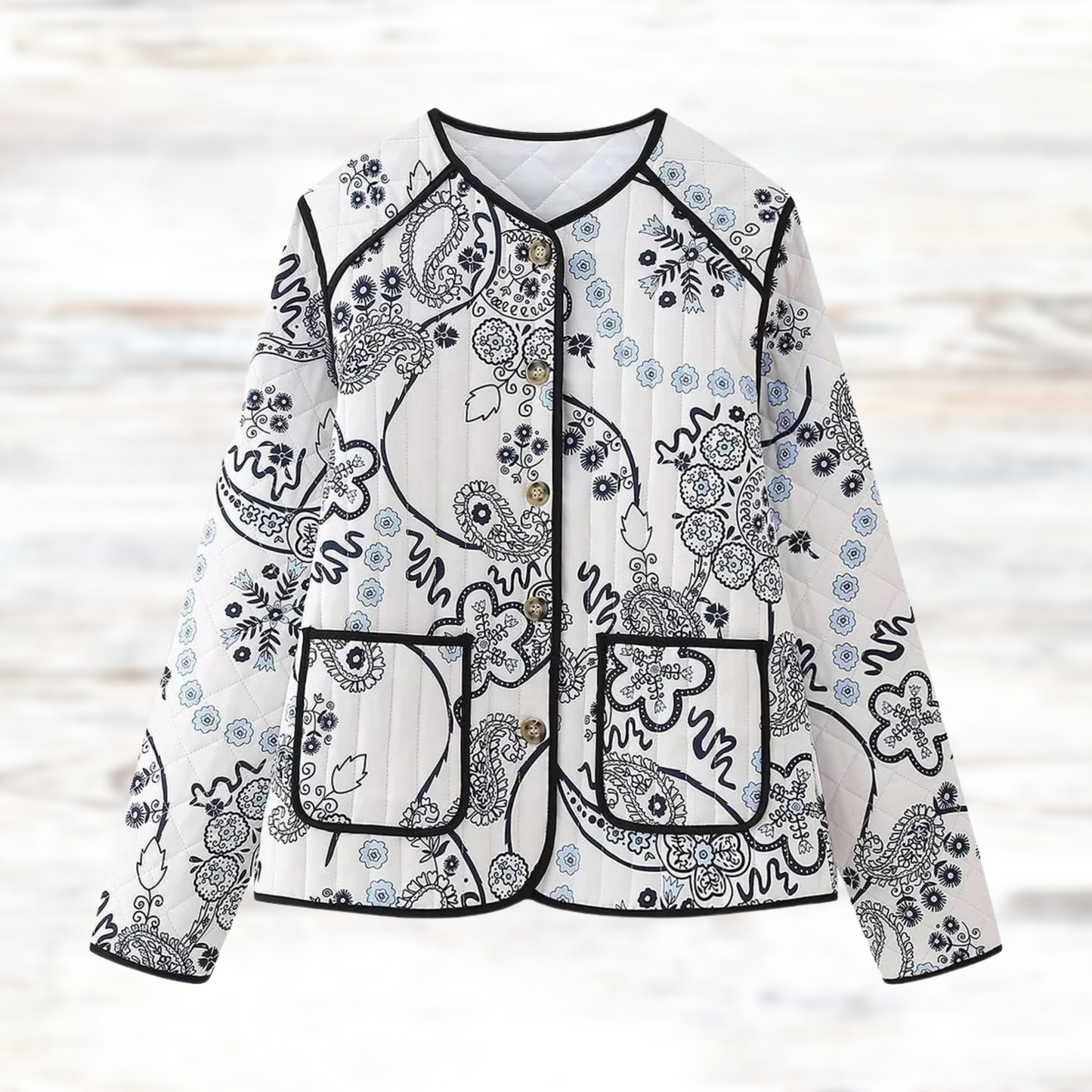 Finlira | Damen Vintage-Blumenmuster-Jacke mit Taschen