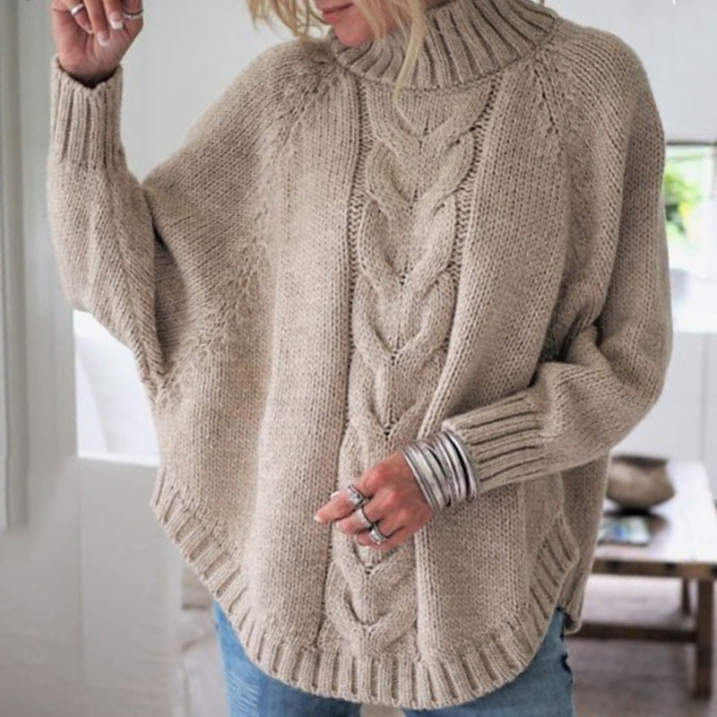 Limasa | Damen Strickpullover mit Zopfmuster und Rollkragen