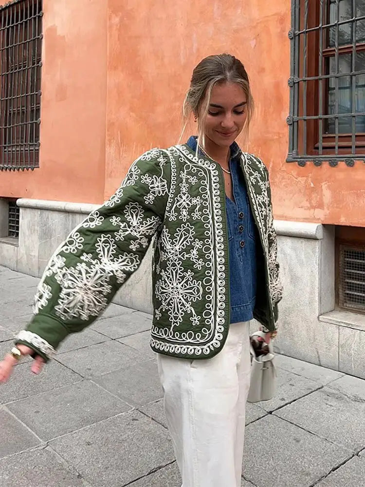 Dagna | Damen Bohemian Baumwollblazer mit Laternenärmeln und Ethno-Muster