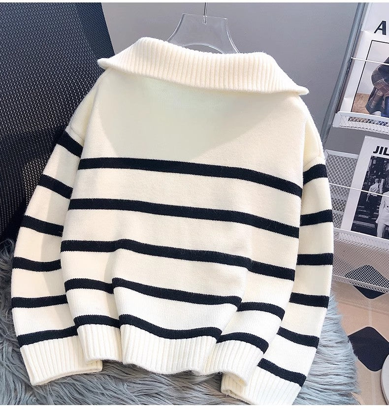 Viela | Gestreifter Strickpullover mit Reißverschluss