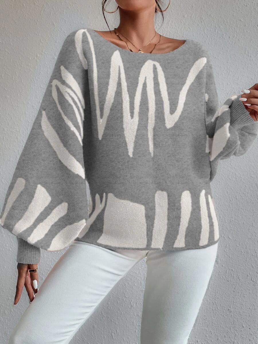 Lisandra | Damen Off-Shoulder Strickpullover mit wellenförmigem Muster