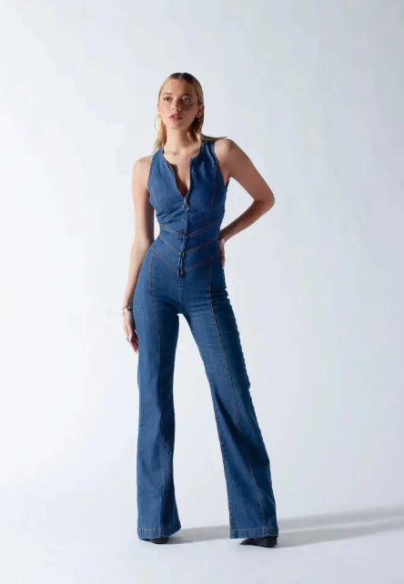 Hedwieg | Rückenfreier Denim-Jumpsuit