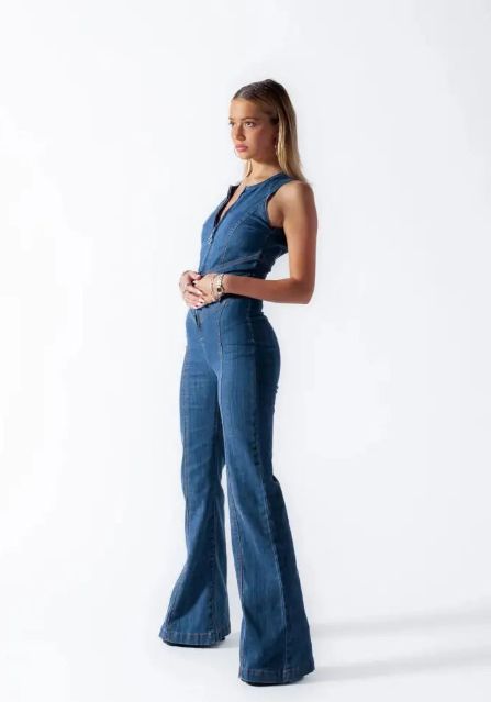 Hedwieg | Rückenfreier Denim-Jumpsuit