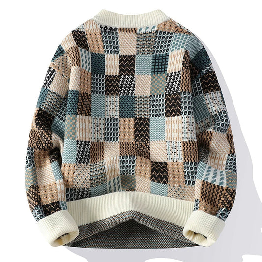 Mortine | Herren Vintage Patchwork Pullover – Hochwertiger, dick gestrickter Pullover mit buntem Muster