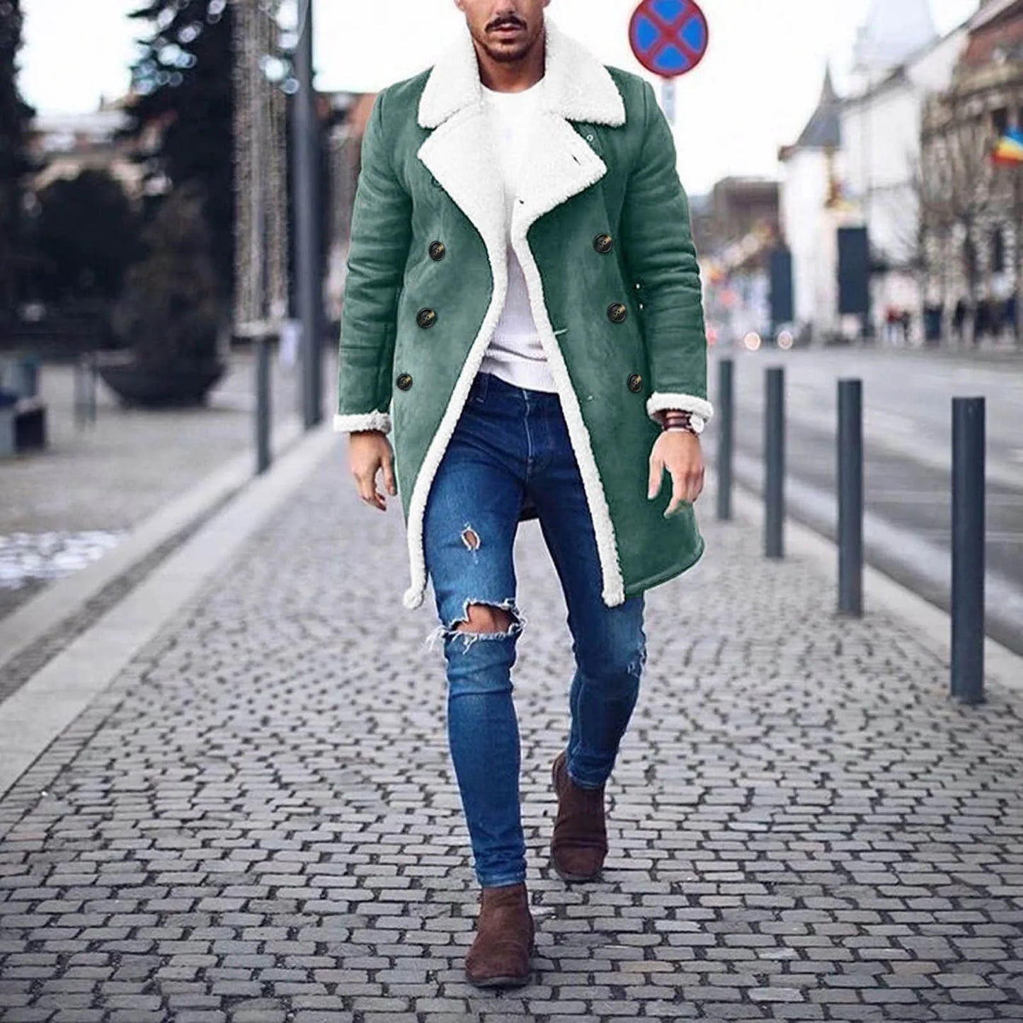 Ragnar | Herren Fleece Futter Doppelreihiger Wintermantel mit Reverskragen