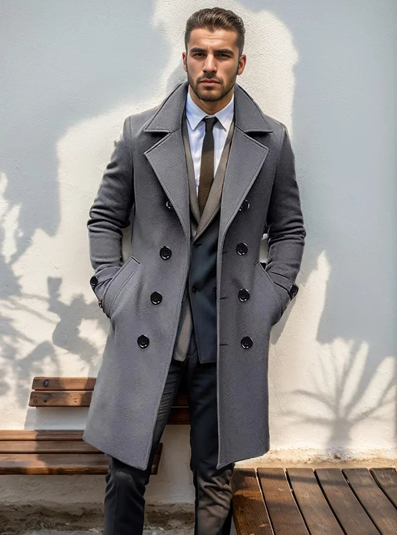 Egon | Herren Klassischer Doppelreihiger Trenchcoat mit Reverskragen und Seitentaschen