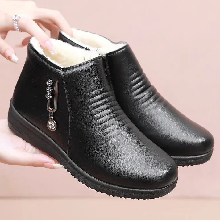 Berry | Damen Schwarze Fleecegefütterte Flache Stiefeletten