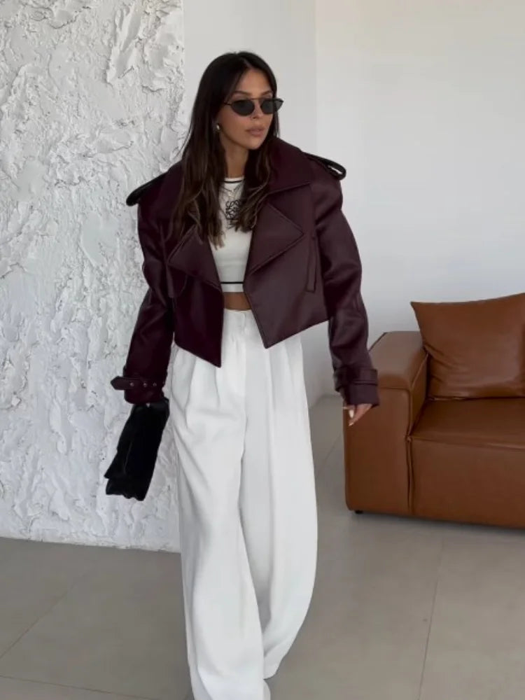 Kristina | Cropped Jacke Burgund - Edle Kurzjacke mit Reverskragen