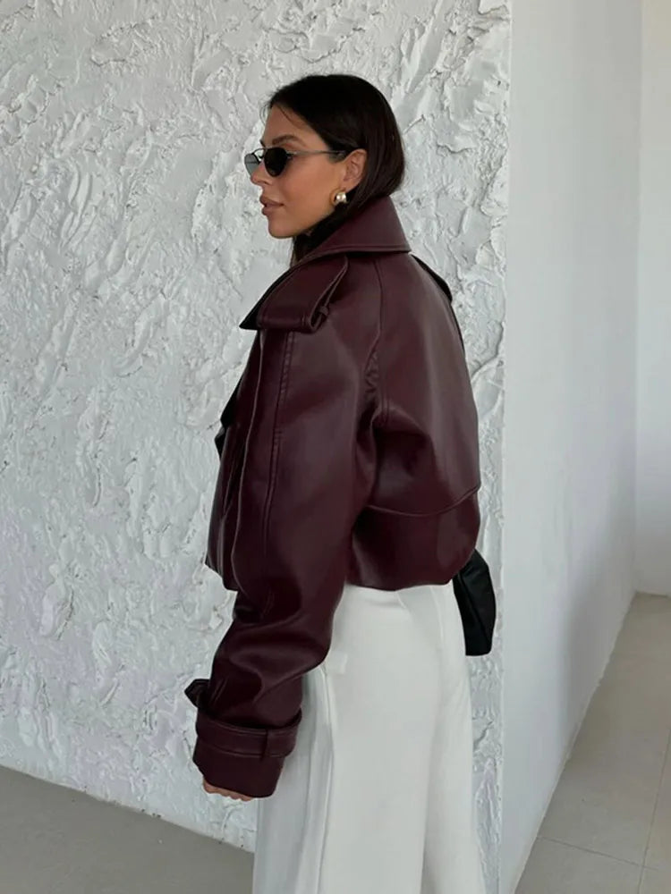 Kristina | Cropped Jacke Burgund - Edle Kurzjacke mit Reverskragen