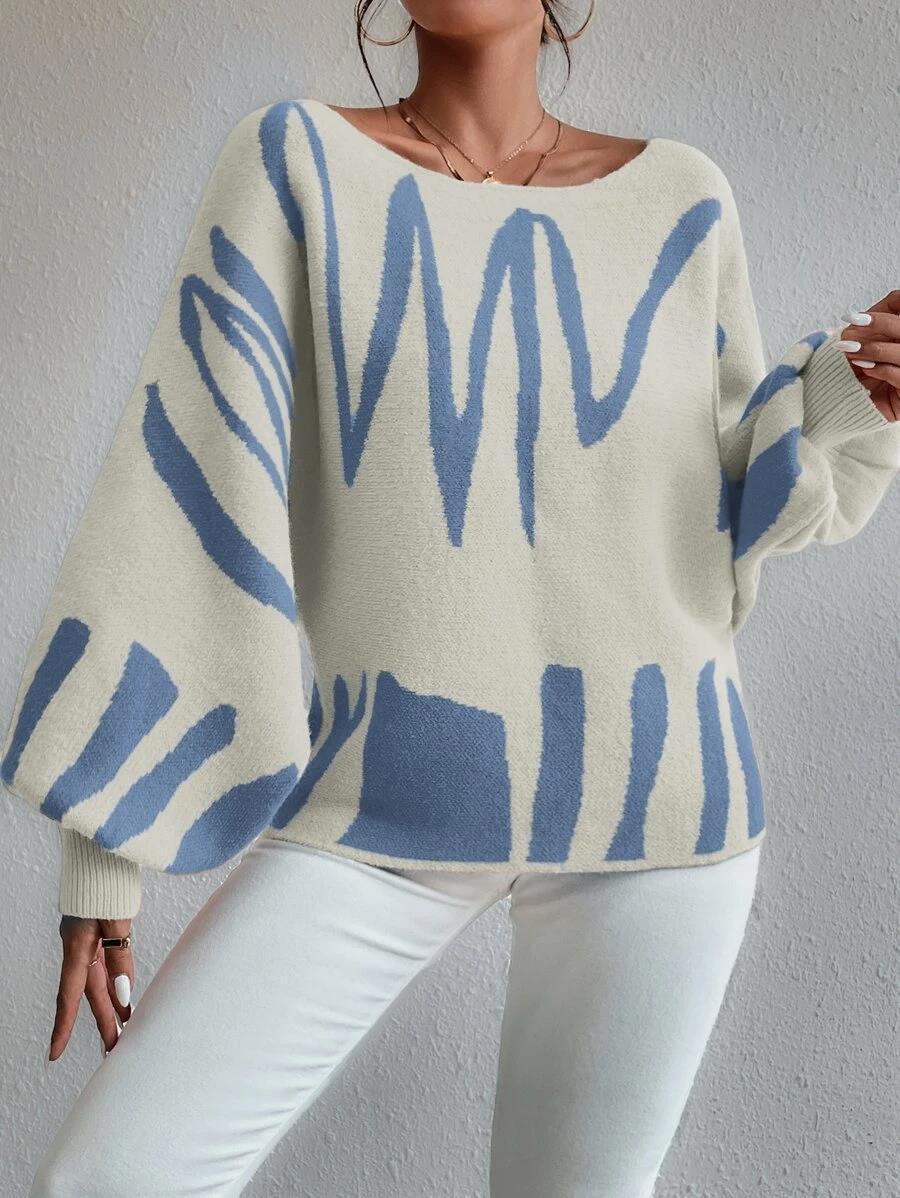 Gina | Oversize-Pullover mit Ballonärmeln & Wellenmuster – Stilvoll, Gemütlich & Modern