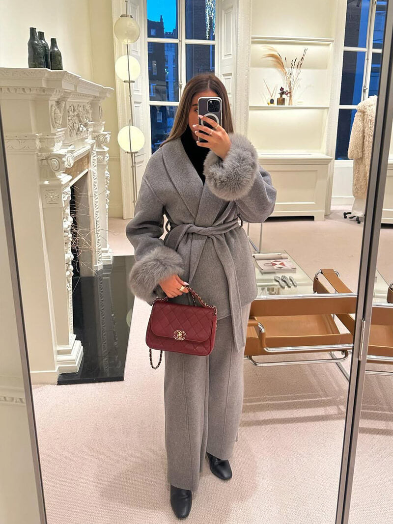 Wickelmantel Damen mit Fellärmeln | Eleganter Herbststyle für City & Office