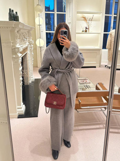 Wickelmantel Damen mit Fellärmeln | Eleganter Herbststyle für City & Office