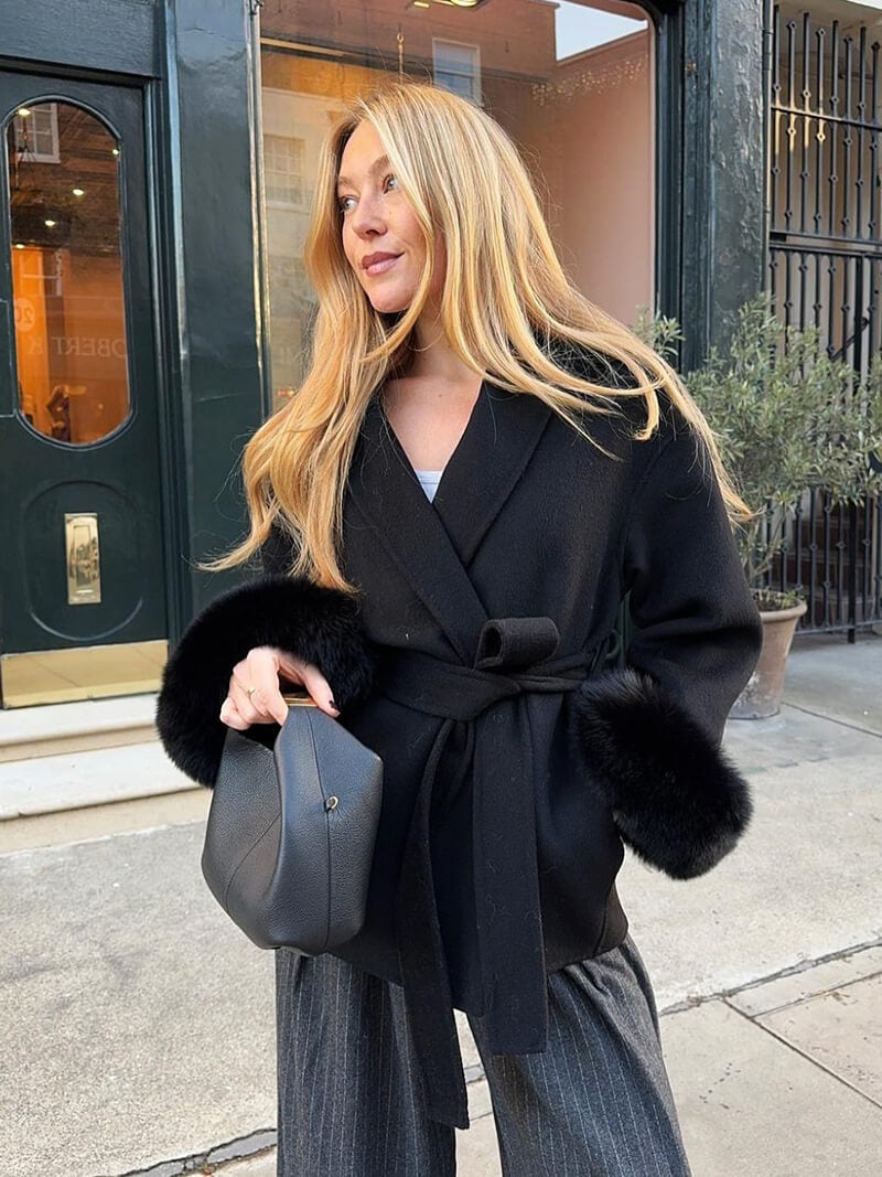 Wickelmantel Damen mit Fellärmeln | Eleganter Herbststyle für City & Office