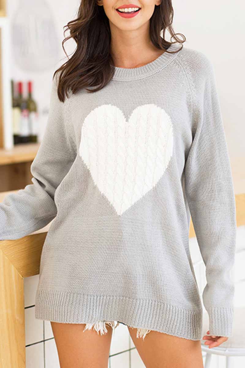 Halora | Langer Strickpullover mit Herz-Print