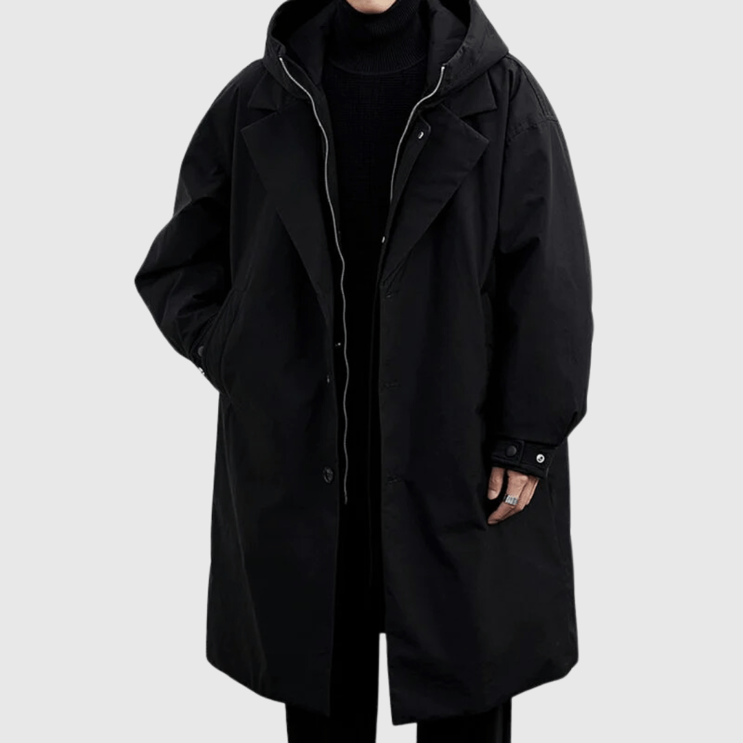 Friedrich | Herren Longcoat mit Kapuze – Stilvoller, Knopfverschluss, Lockerer Sitz