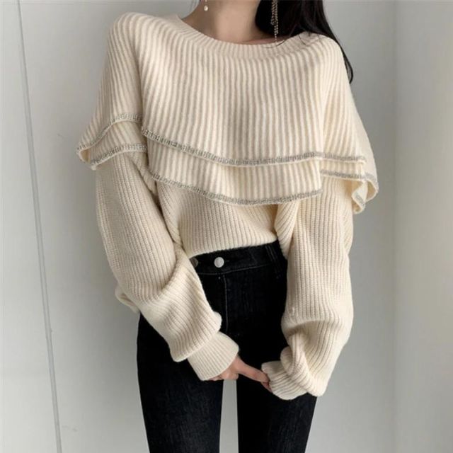 Aria | Gerippter Pullover mit Kontraststreifen