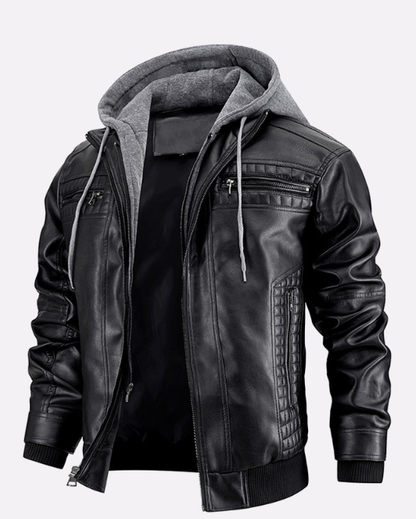 Jochen | Premium Motorradjacke mit Kapuze und Reißverschlusstaschen für Herren – Klassische Zip-Up Jacke mit verstellbarem Kordelzug