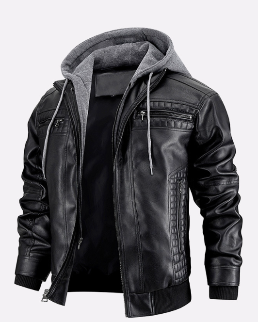 Jochen | Premium Motorradjacke mit Kapuze und Reißverschlusstaschen für Herren – Klassische Zip-Up Jacke mit verstellbarem Kordelzug