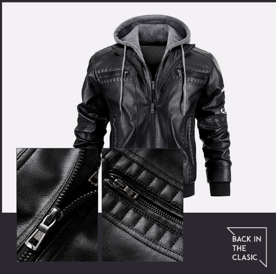 Jochen | Premium Motorradjacke mit Kapuze und Reißverschlusstaschen für Herren – Klassische Zip-Up Jacke mit verstellbarem Kordelzug